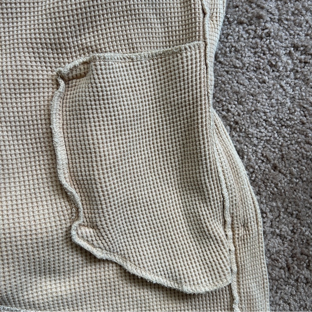 Bagatelle Collection Beige Sand Scout Waffle Knit Long Sleeve Button Down Small - Picture 10 of 14